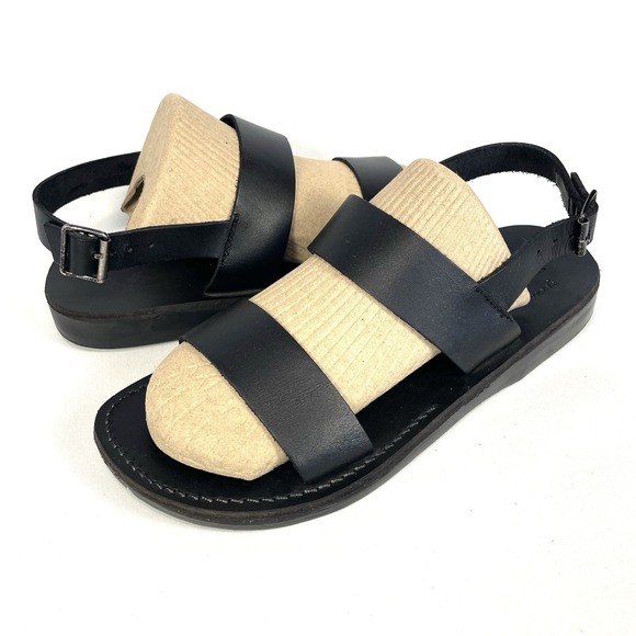 Jerusalem Sandals Golan Black Leather Strappy Sandals Mens US 10 main image 2